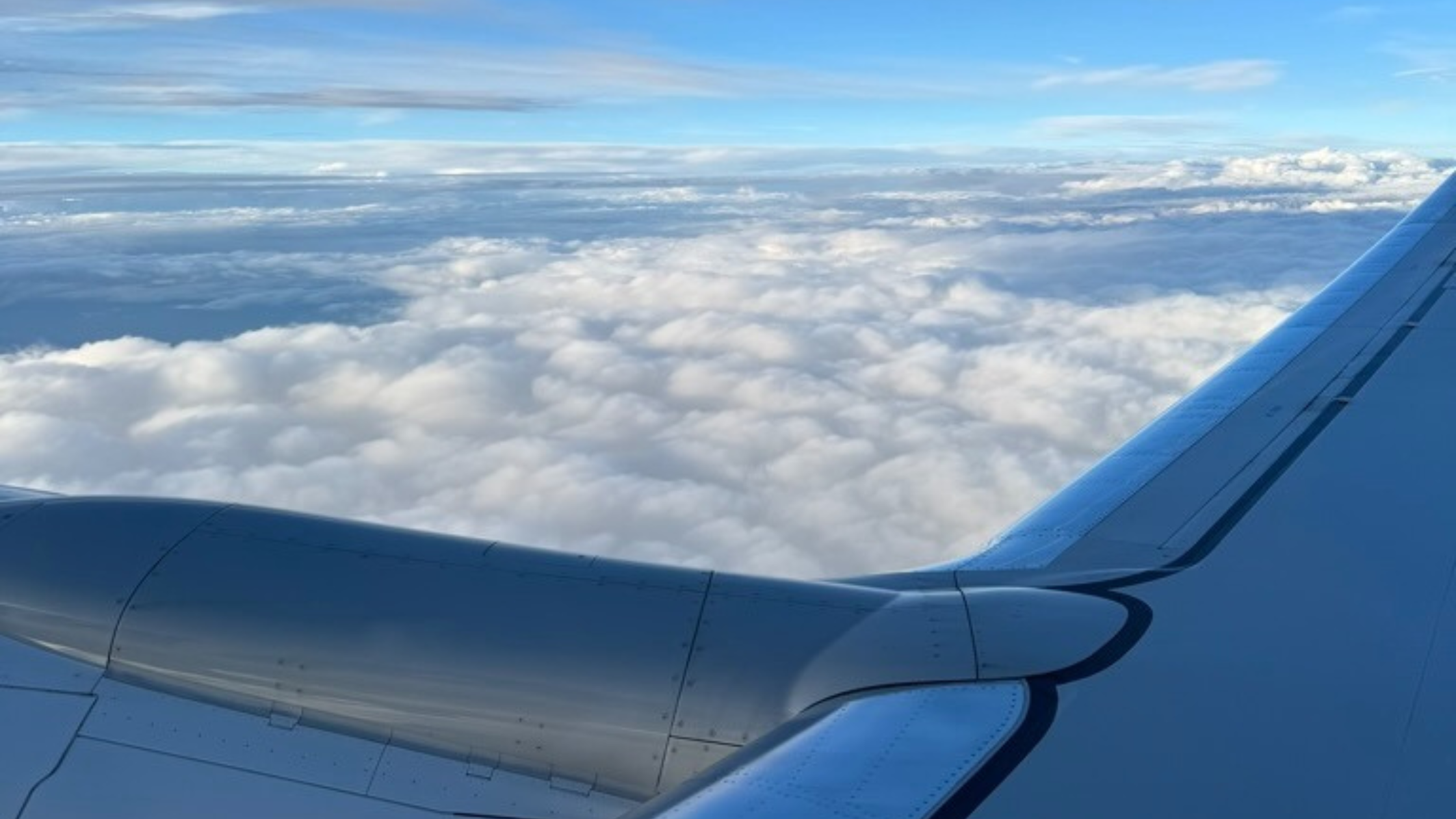 Aeroplane wing, blue sky and clouds